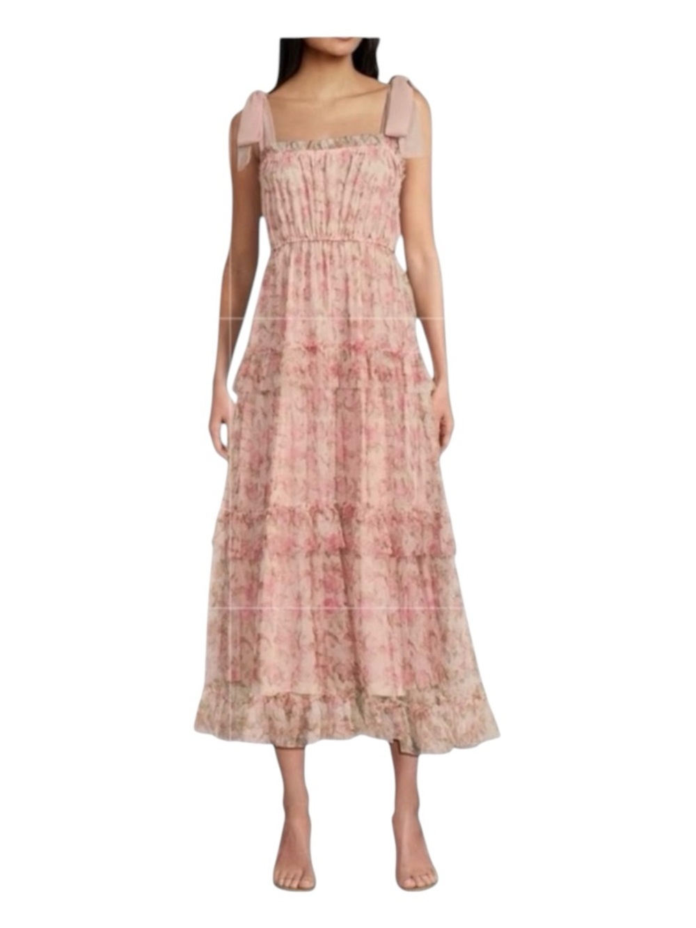 MINE BY BLU PEPPER Floral Print Sleeveless
Tiered Midi Dress, Size M.